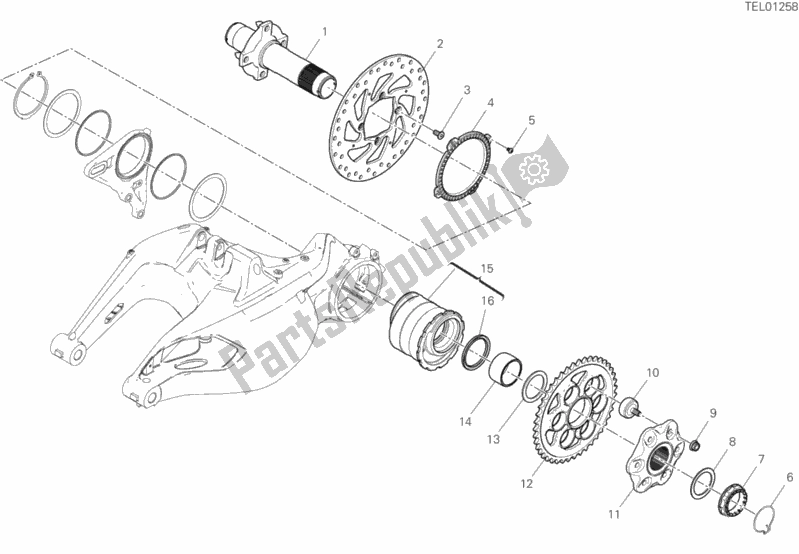 All parts for the Rear Wheel Spindle of the Ducati Diavel 1260 S USA 2019